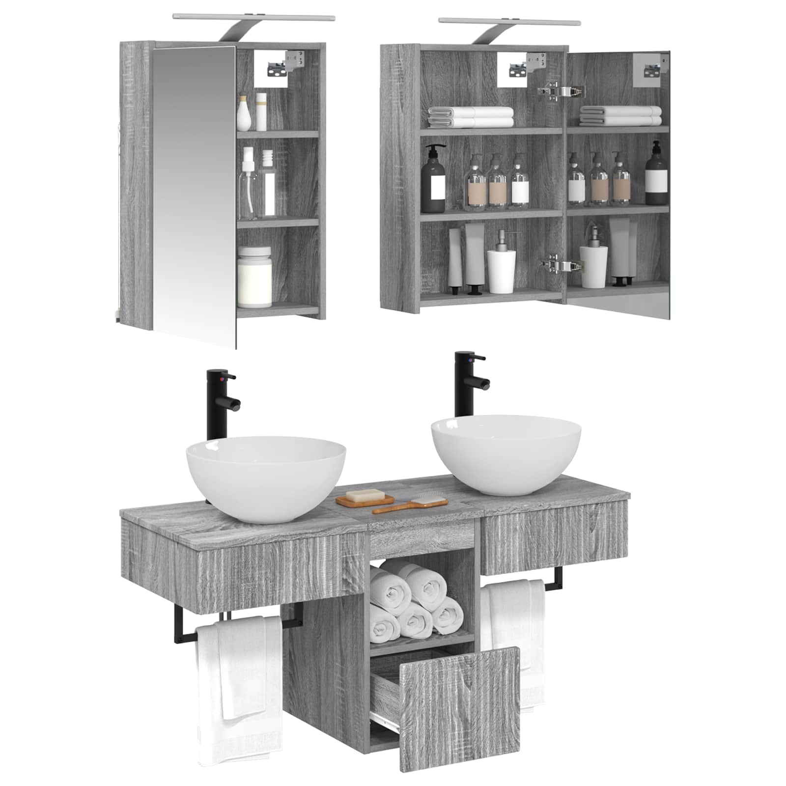 vidaXL Bathroom Cabinet Set 5 pcs Grey Sonoma Engineered Wood 3