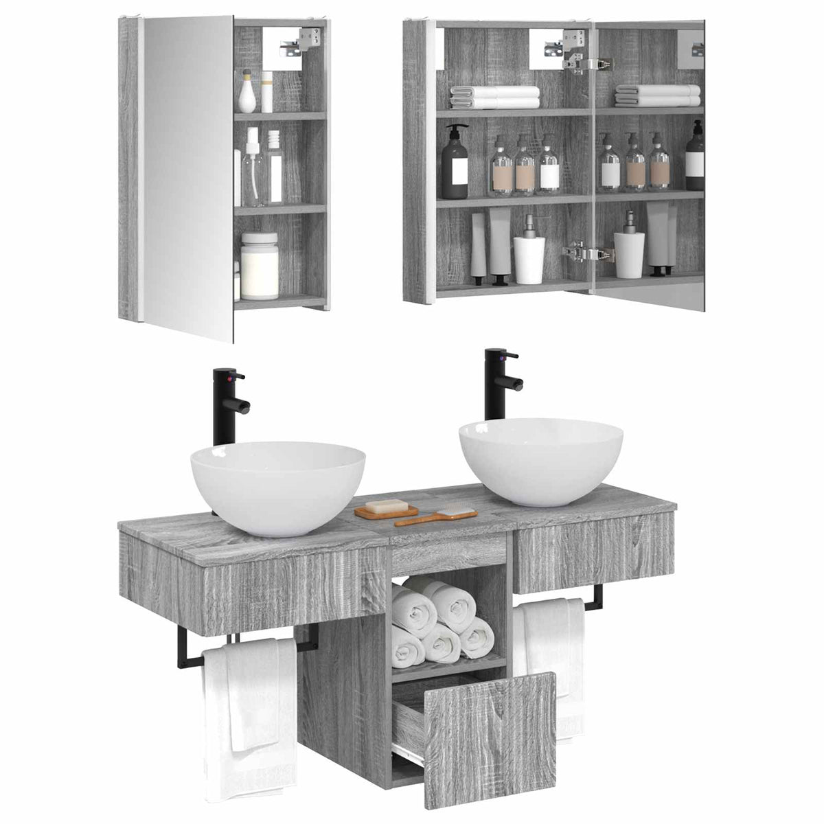 Bathroom Cabinet Set 5 pcs 43 x 11.5 x 60.5 cm Grey Sonoma
