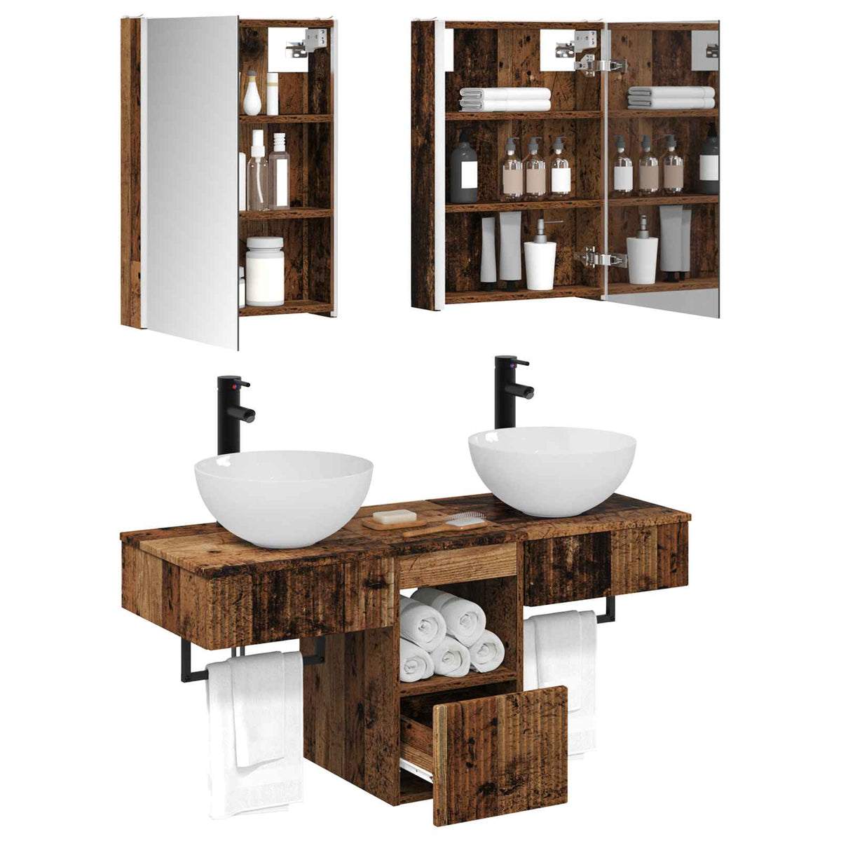 Bathroom Cabinet Set 5 pcs 43 x 11.5 x 60.5 cm Old wood