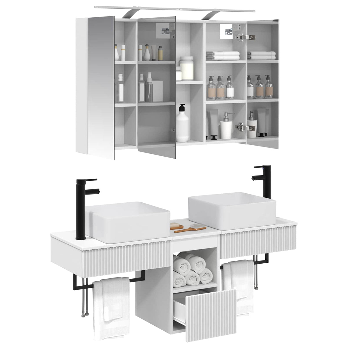 Bathroom Cabinet Set 4 pcs 100 x 14.5 x 70 cm White