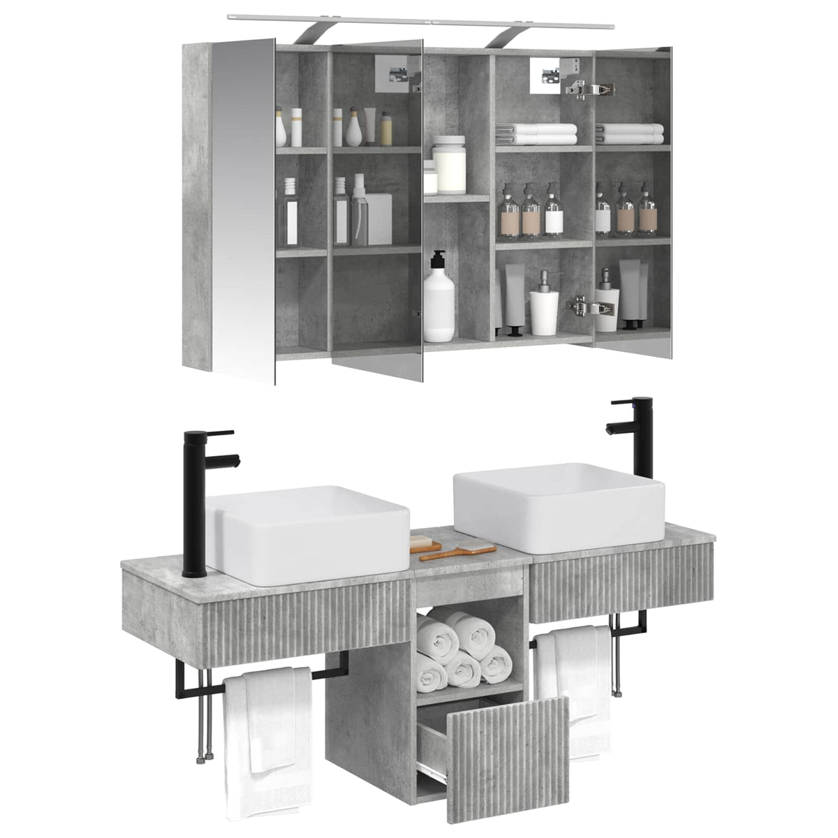 vidaXL Bathroom Cabinet Set 4 pcs Concrete Grey Engineered Wood 3