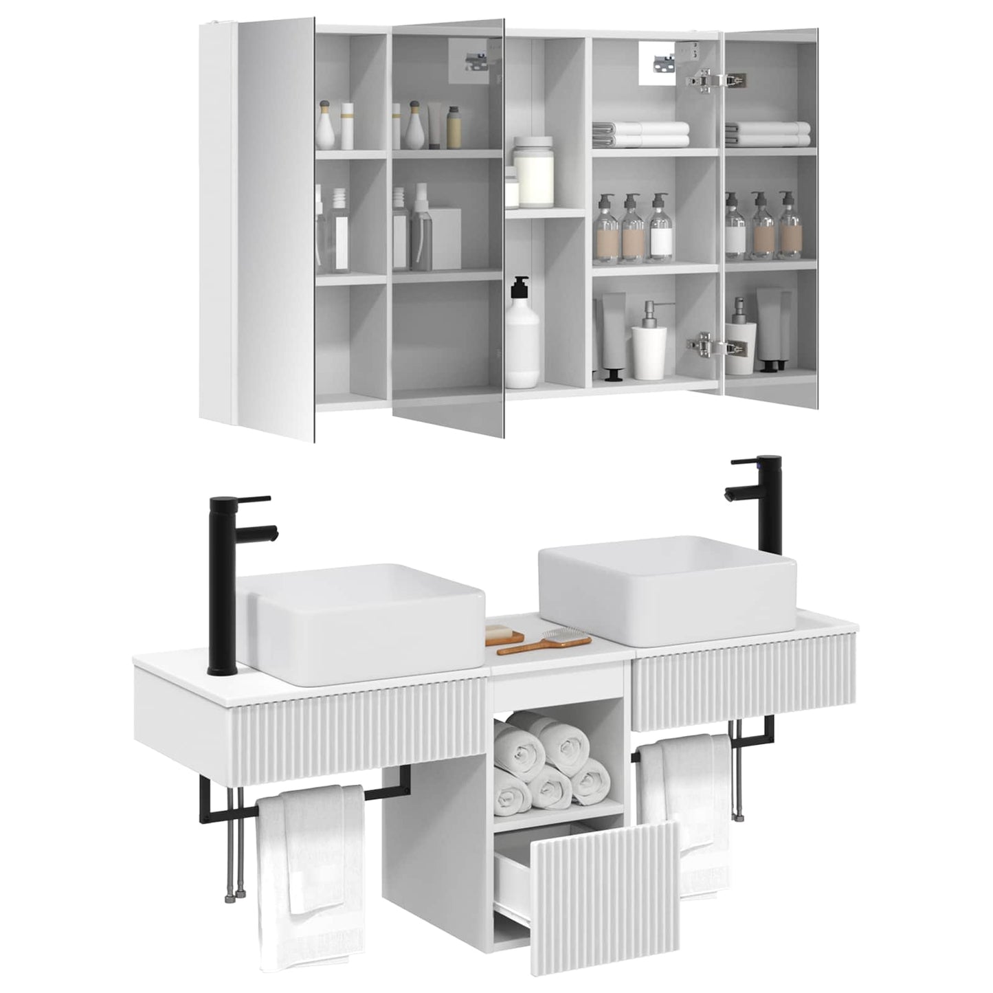 vidaXL Bathroom Cabinet Set 4 pcs White Engineered Wood 3