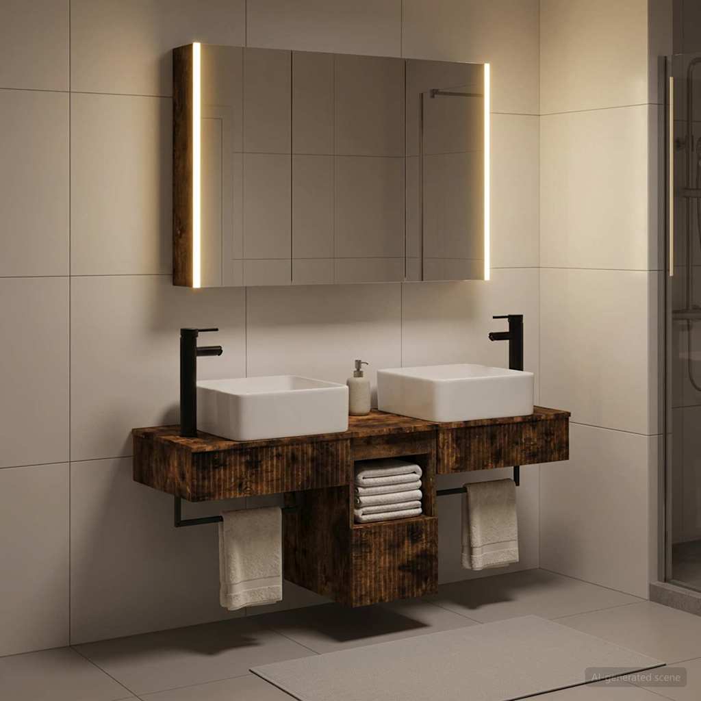 vidaXL Bathroom Cabinet Set 4 pcs Smoked Oak Engineered Wood 1