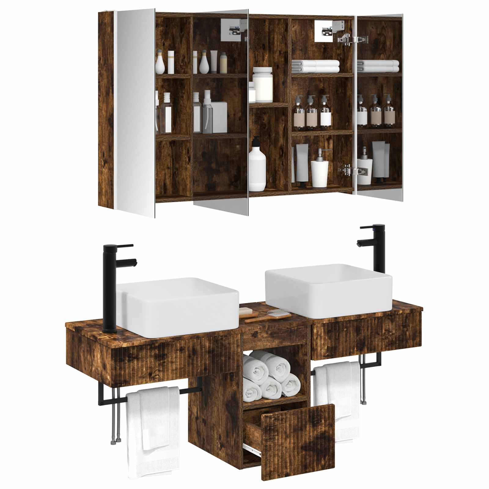 vidaXL Bathroom Cabinet Set 4 pcs Smoked Oak Engineered Wood 3