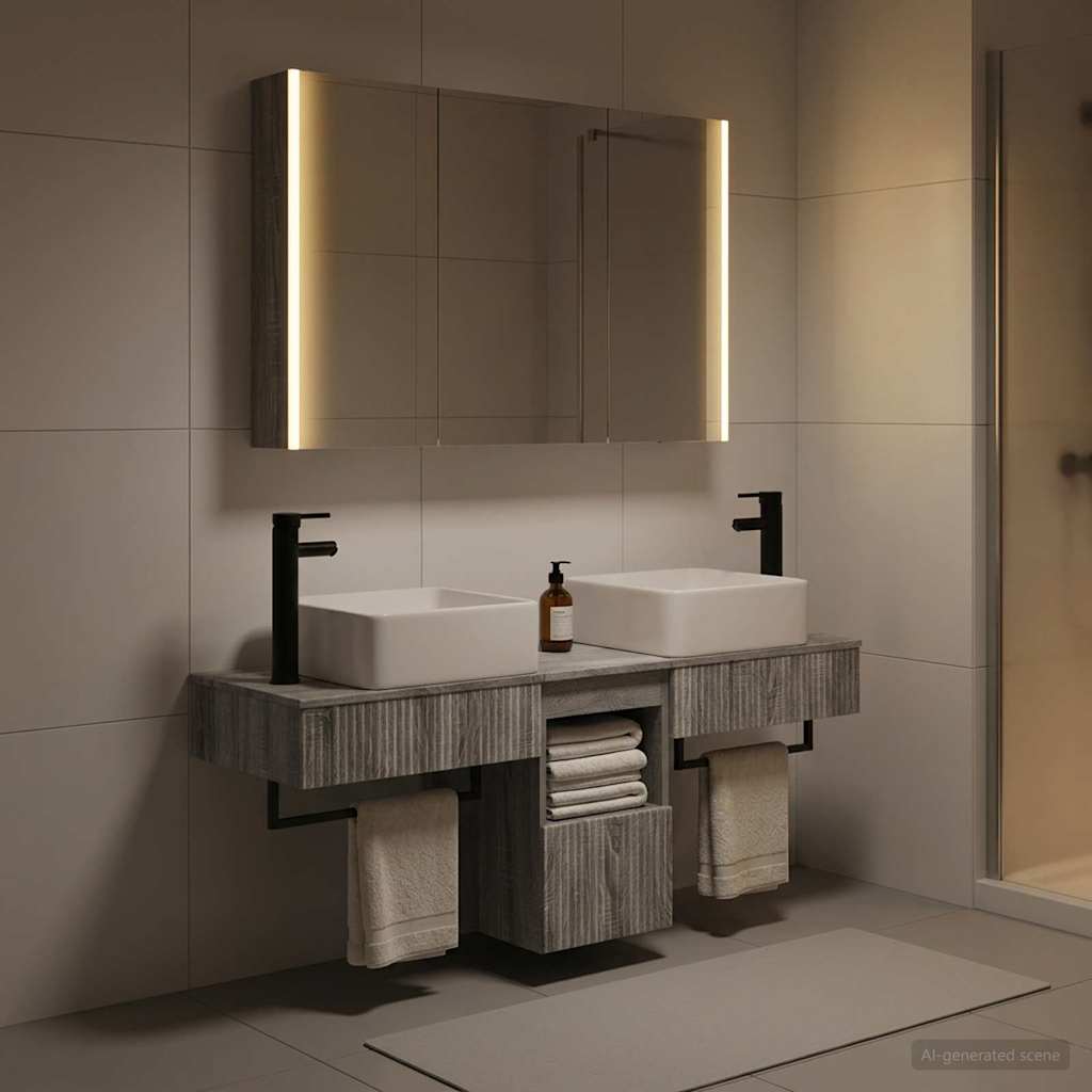 vidaXL Bathroom Cabinet Set 4 pcs Grey Sonoma Engineered Wood 4