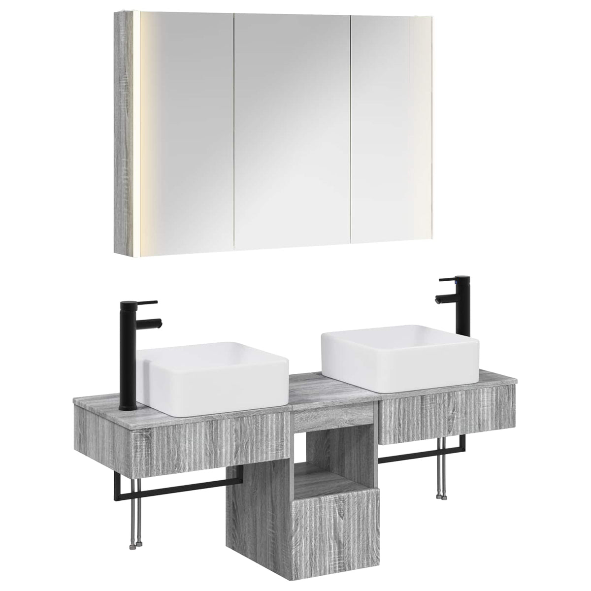 vidaXL Bathroom Cabinet Set 4 pcs Grey Sonoma Engineered Wood 2