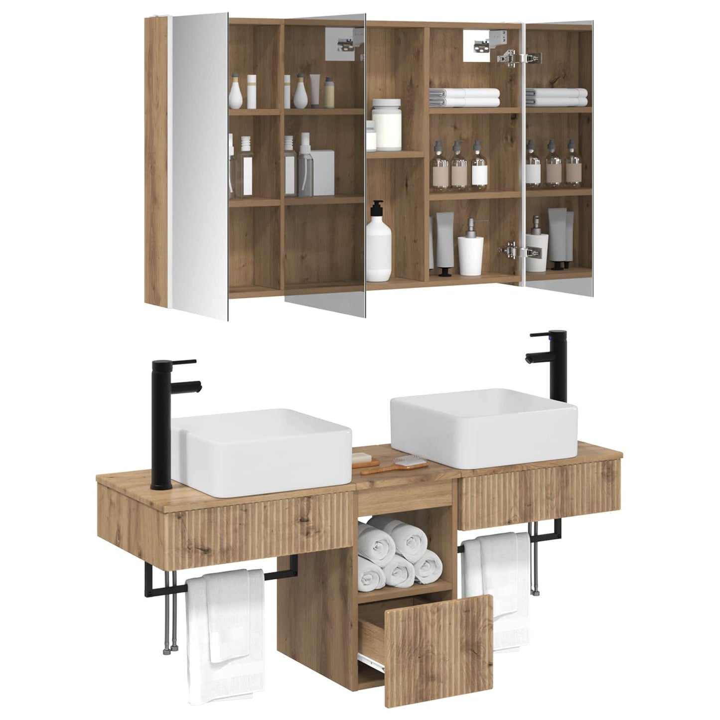 vidaXL Bathroom Cabinet Set 4 pcs Artisan Oak Engineered Wood 3