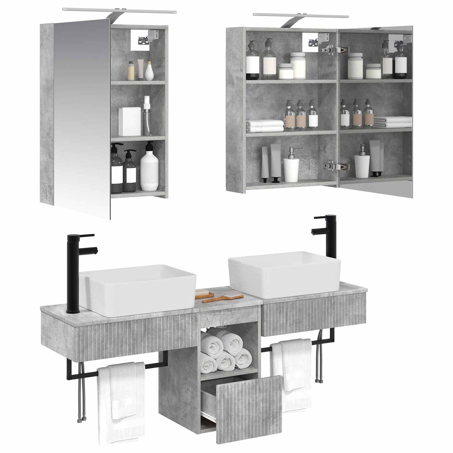 vidaXL Bathroom Cabinet Set 5 pcs Concrete Grey Engineered Wood 3