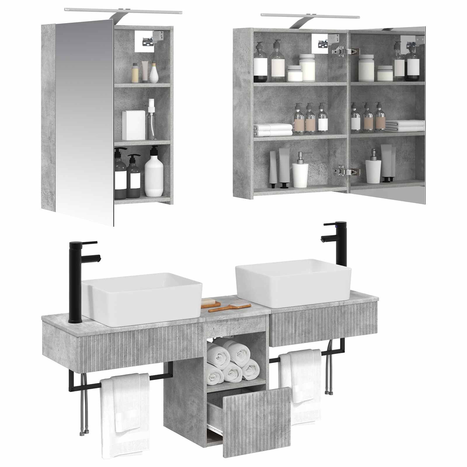vidaXL Bathroom Cabinet Set 5 pcs Concrete Grey Engineered Wood 3