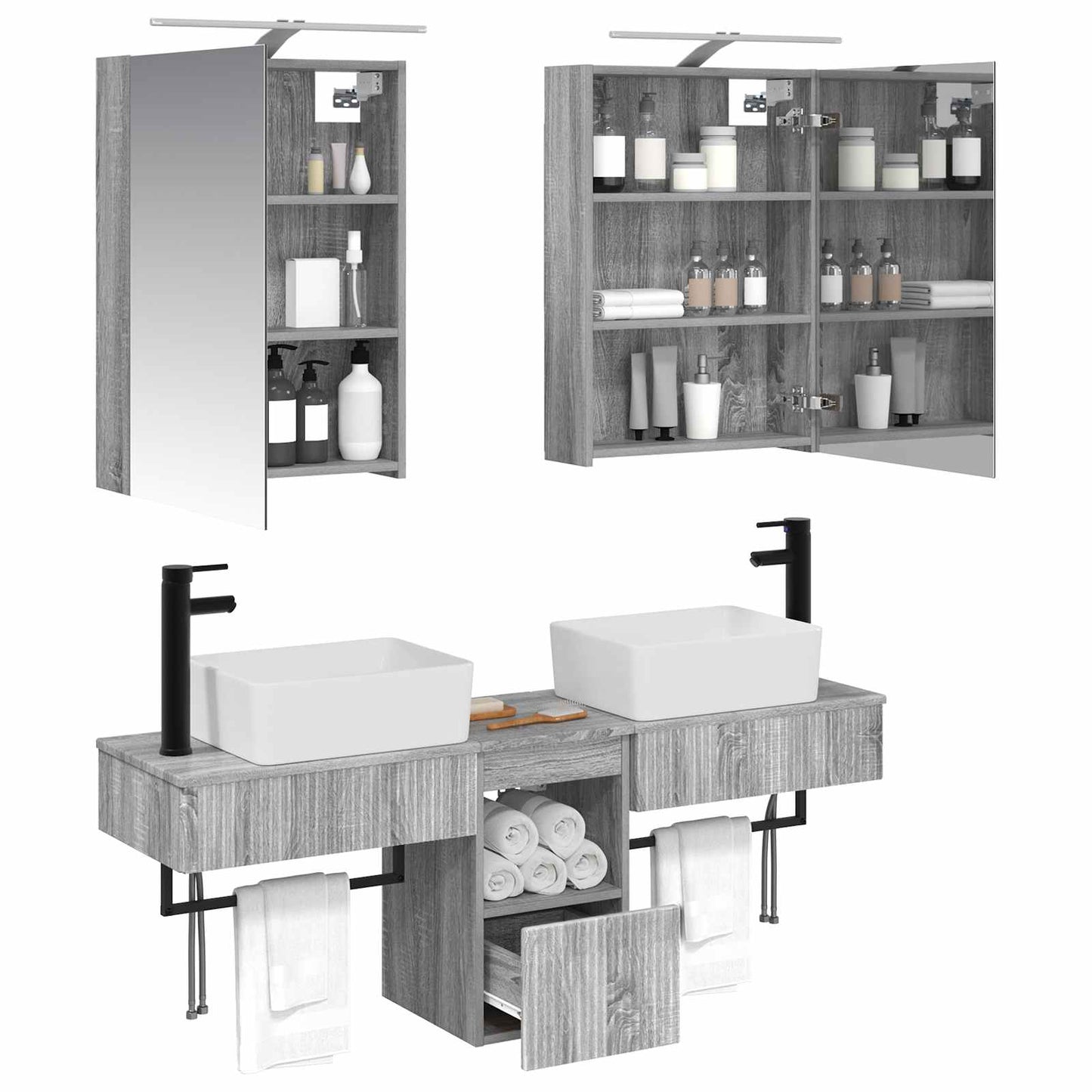 vidaXL Bathroom Cabinet Set 5 pcs Grey Sonoma Engineered Wood 3