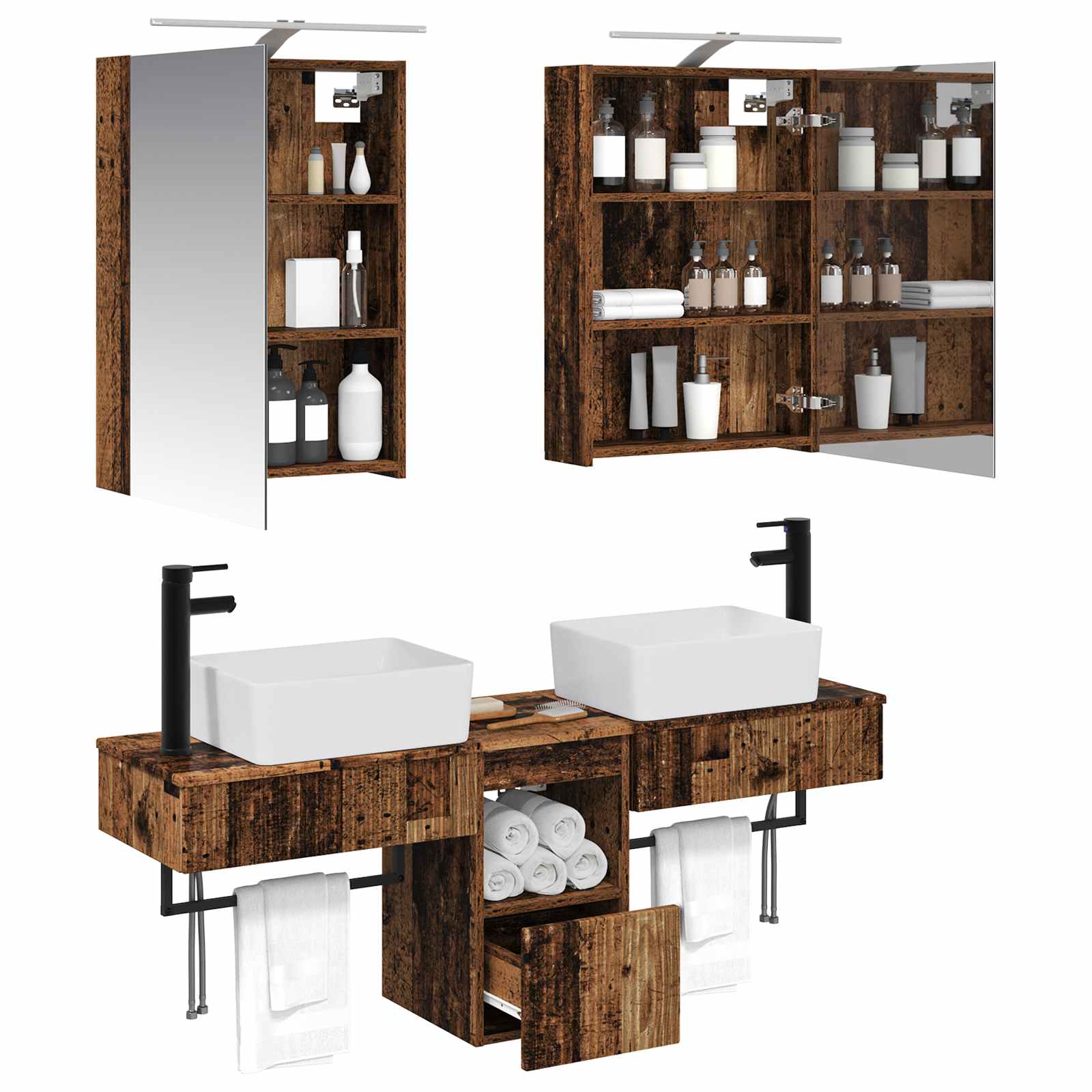 vidaXL Bathroom Cabinet Set 5 pcs Old Wood Engineered Wood 3
