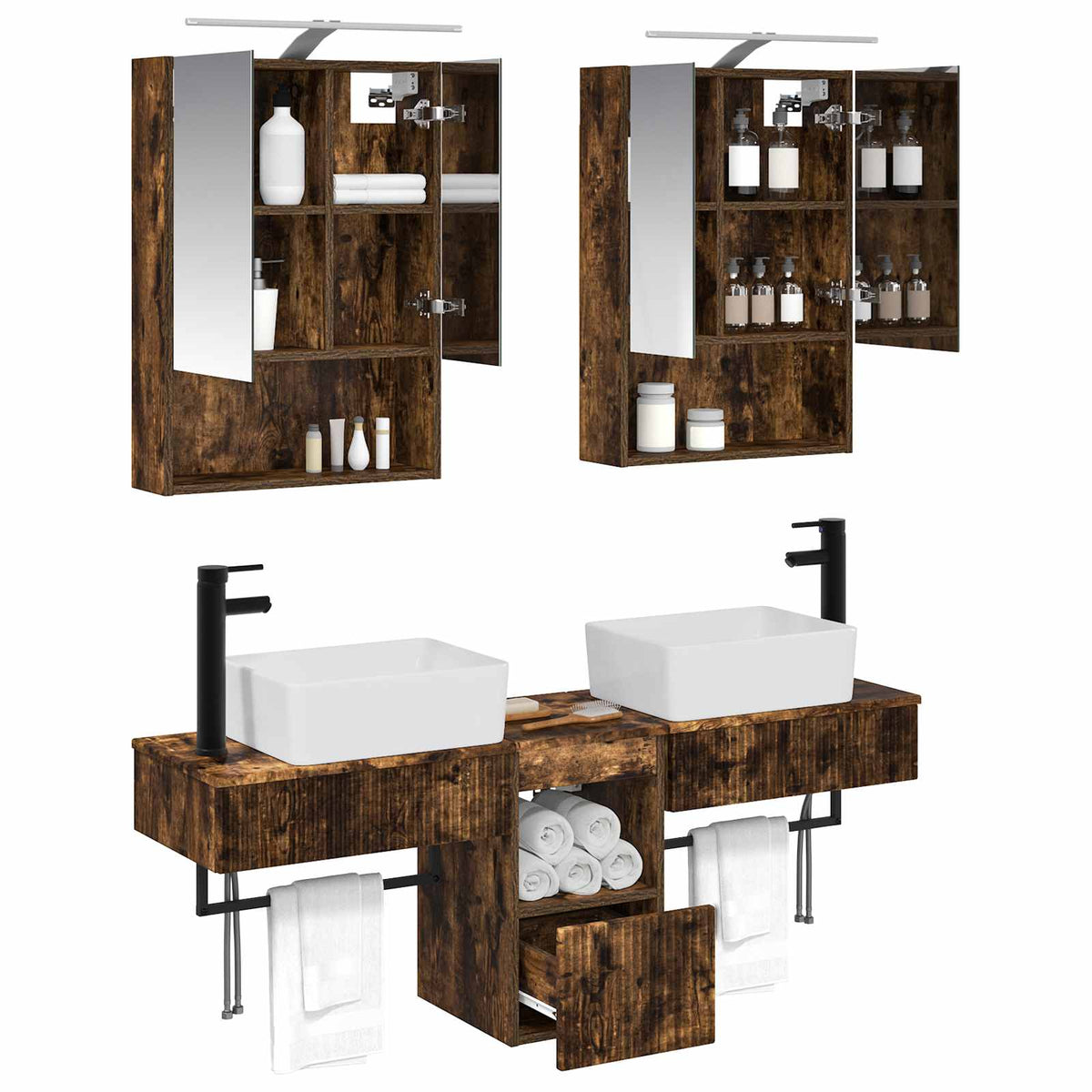 vidaXL Bathroom Cabinet Set 5 pcs Smoked Oak Engineered Wood 3