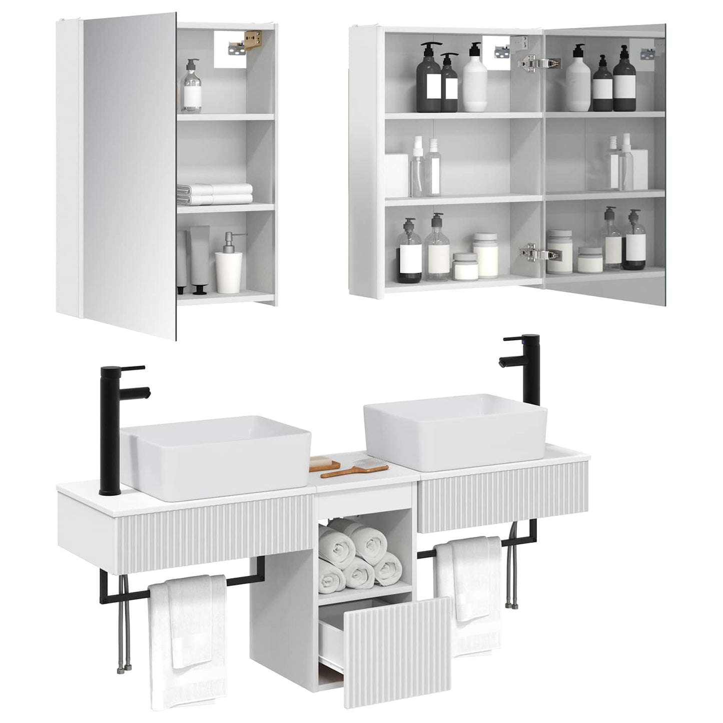 vidaXL Bathroom Cabinet Set 5 pcs White Engineered Wood 3