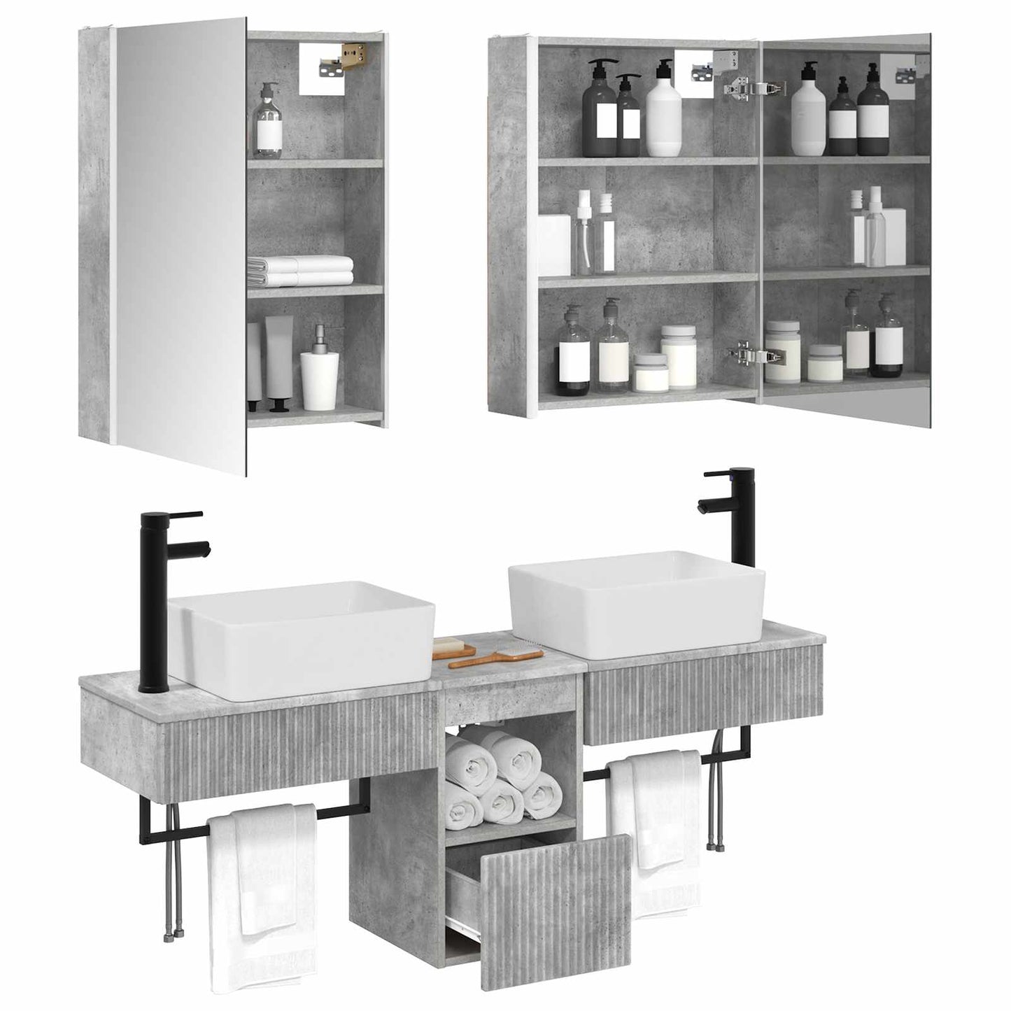 vidaXL Bathroom Cabinet Set 5 pcs Concrete Grey Engineered Wood 3