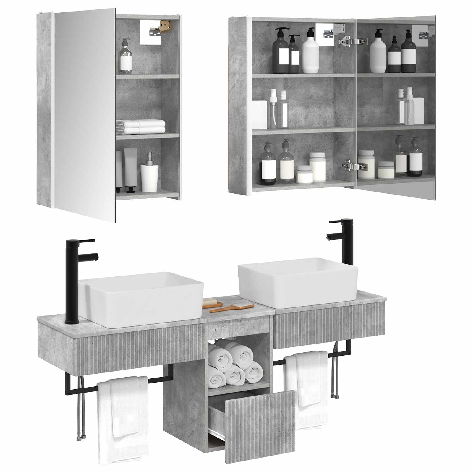 vidaXL Bathroom Cabinet Set 5 pcs Concrete Grey Engineered Wood 3
