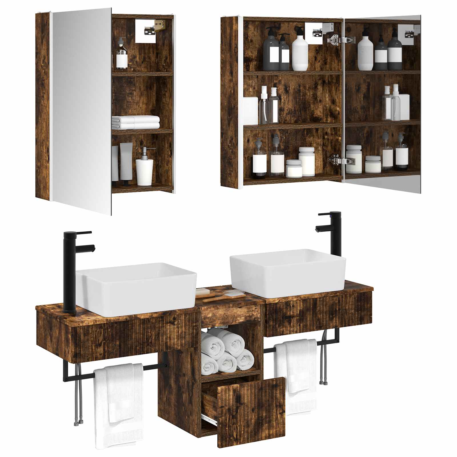 vidaXL Bathroom Cabinet Set 5 pcs Smoked Oak Engineered Wood 3
