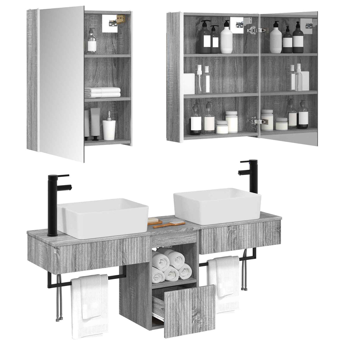 Bathroom Cabinet Set 5 pcs 53 x 15.5 x 70 cm Grey Sonoma