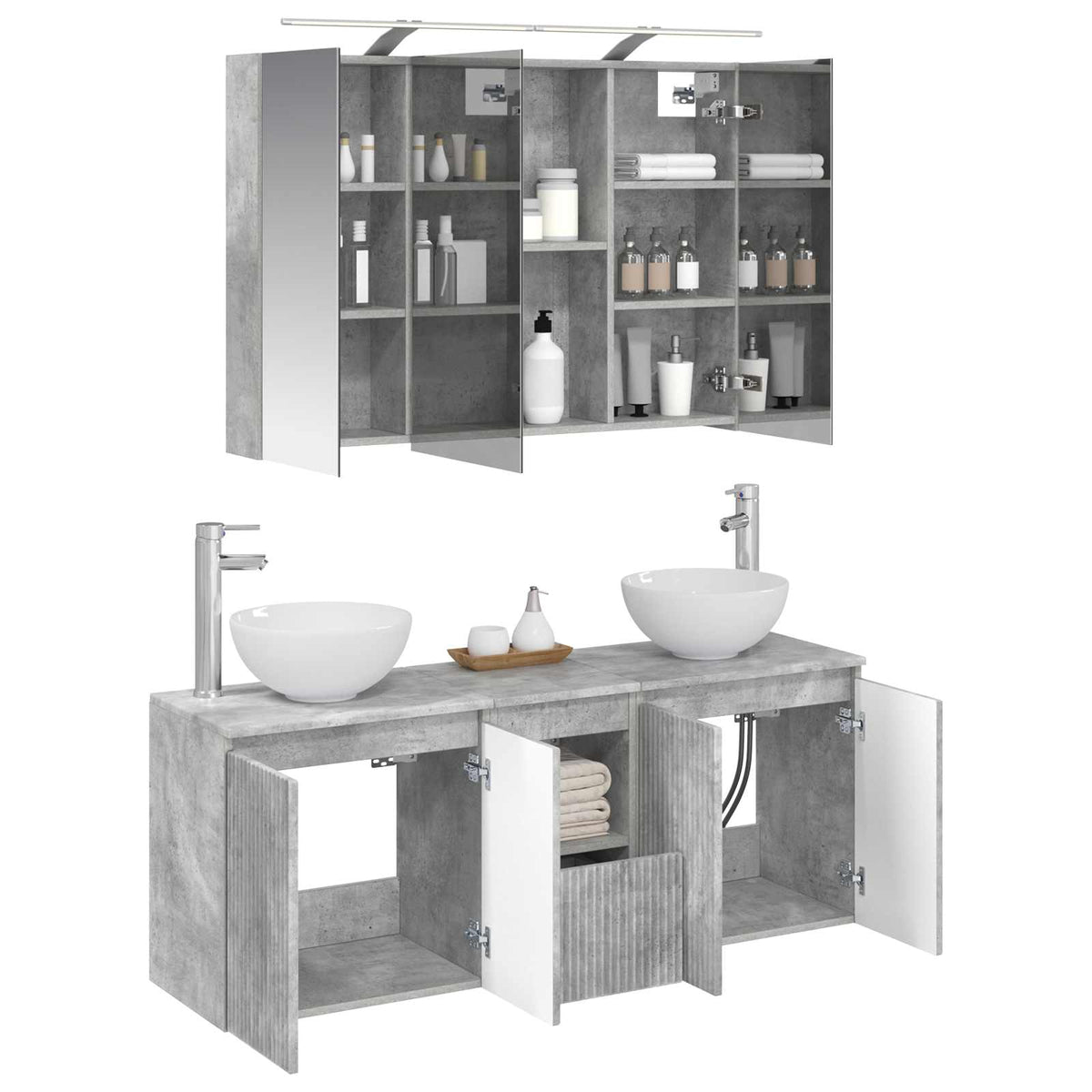 vidaXL Bathroom Cabinet Set 4 pcs Concrete Grey Engineered Wood 3