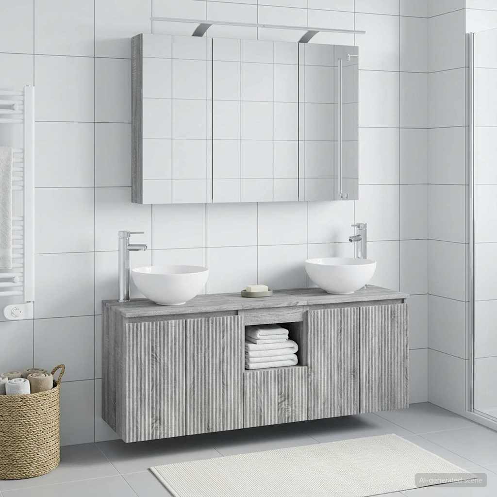 vidaXL Bathroom Cabinet Set 4 pcs Grey Sonoma Engineered Wood 4