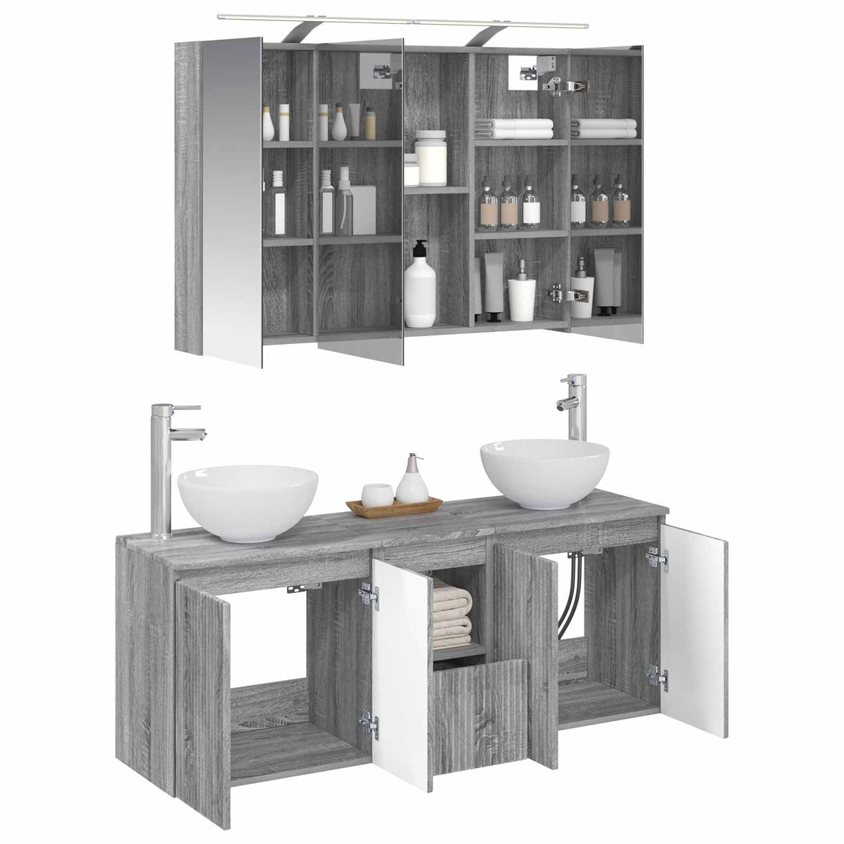 vidaXL Bathroom Cabinet Set 4 pcs Grey Sonoma Engineered Wood 3