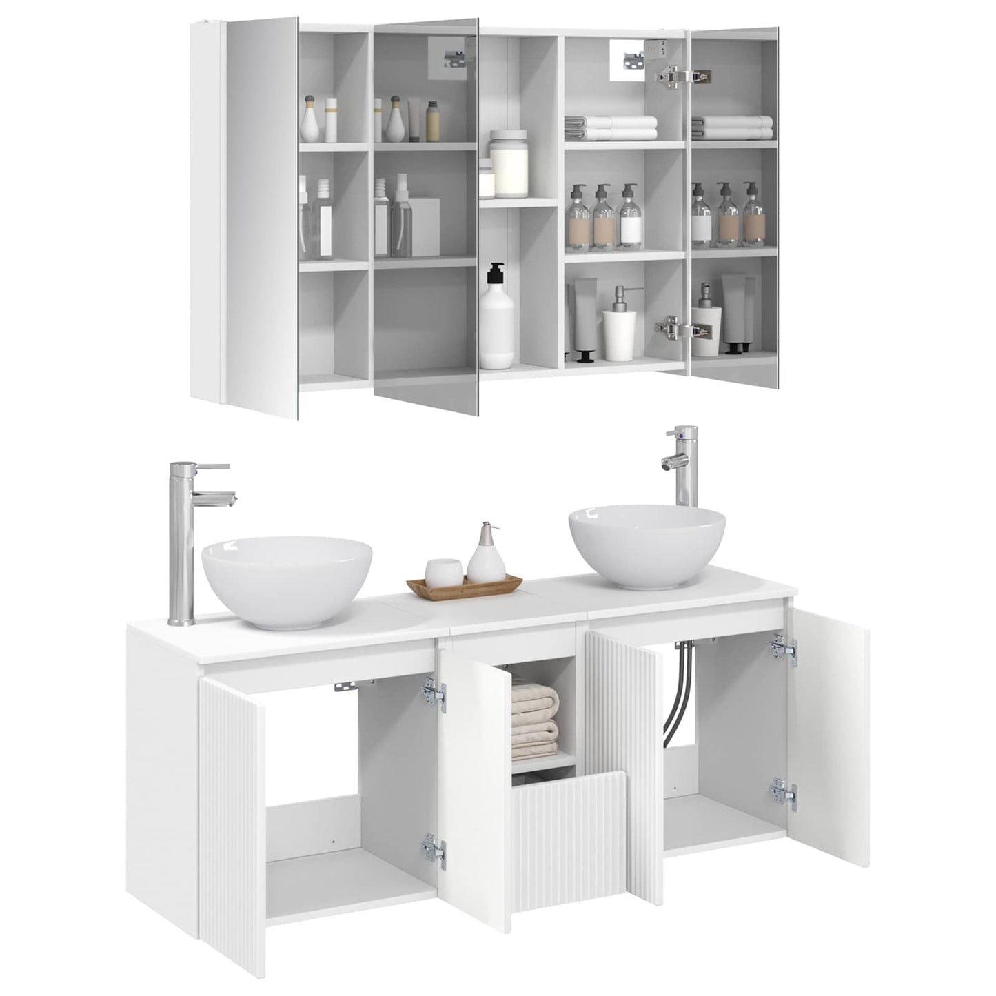vidaXL Bathroom Cabinet Set 4 pcs White Engineered Wood 3