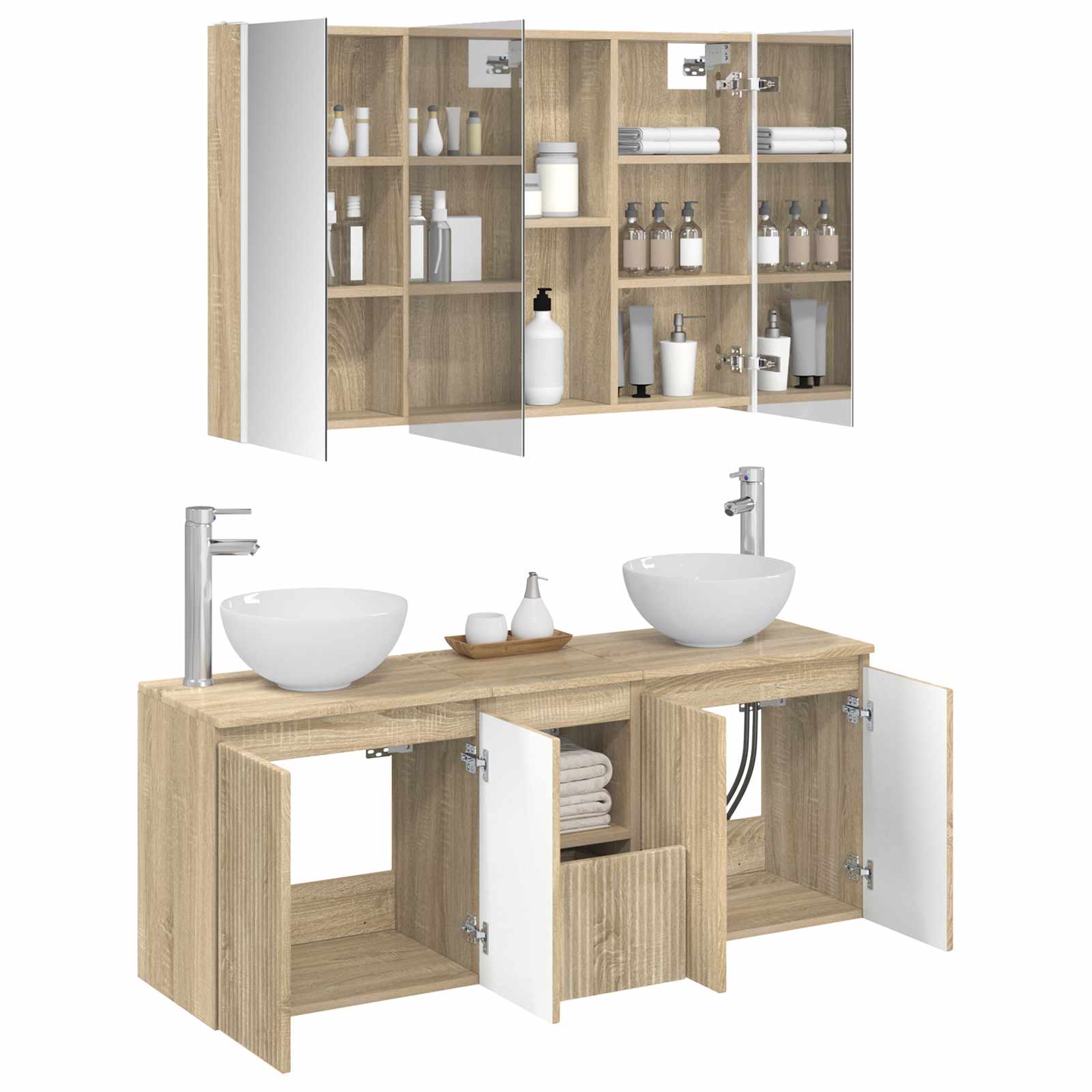 vidaXL Bathroom Cabinet Set 4 pcs Sonoma Oak Engineered Wood 3