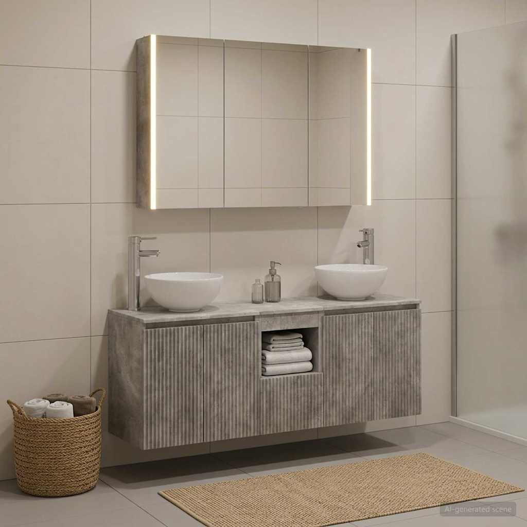 Bathroom Cabinet Set 4 pcs 103.5 x 15.5 x 70 cm Concrete grey
