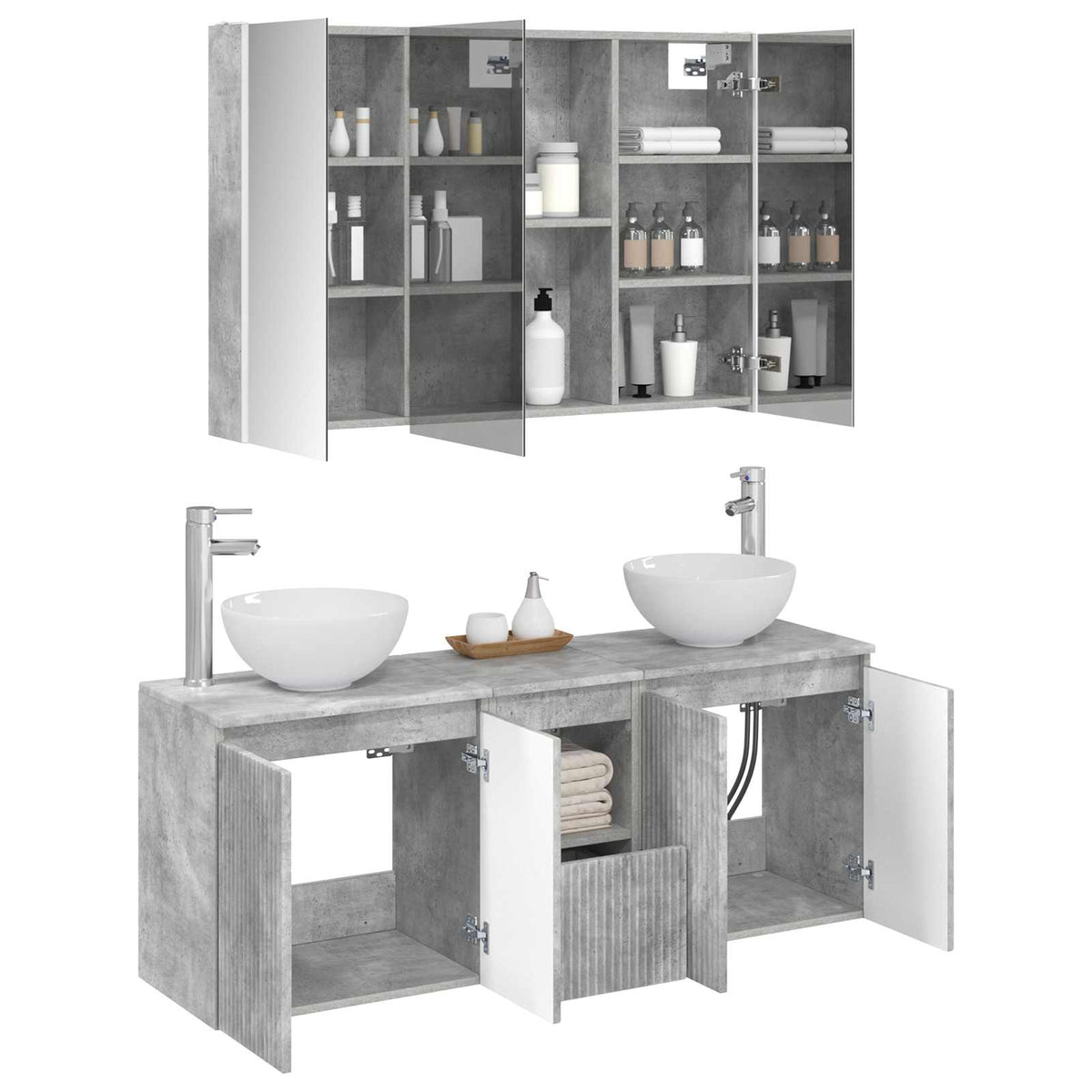Bathroom Cabinet Set 4 pcs 103.5 x 15.5 x 70 cm Concrete grey