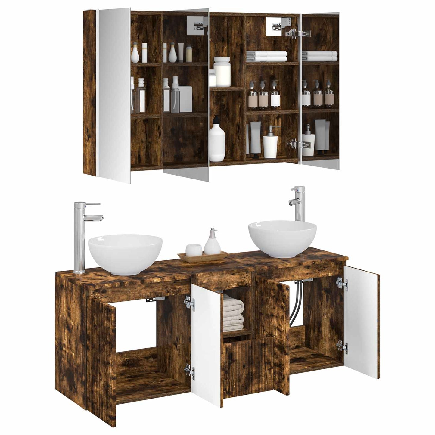 vidaXL Bathroom Cabinet Set 4 pcs Smoked Oak Engineered Wood 3