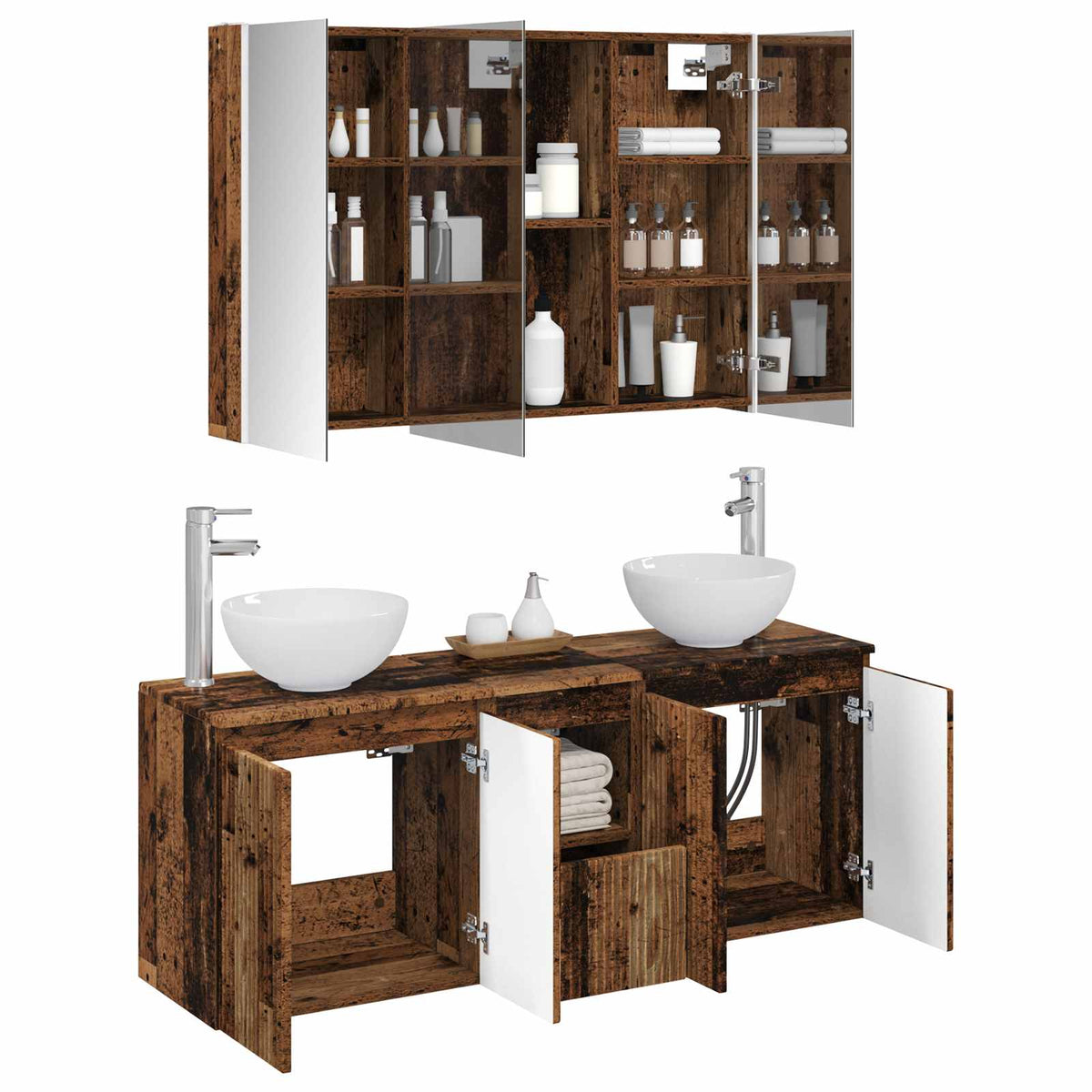 Bathroom Cabinet Set 4 pcs 103.5 x 15.5 x 70 cm Old wood