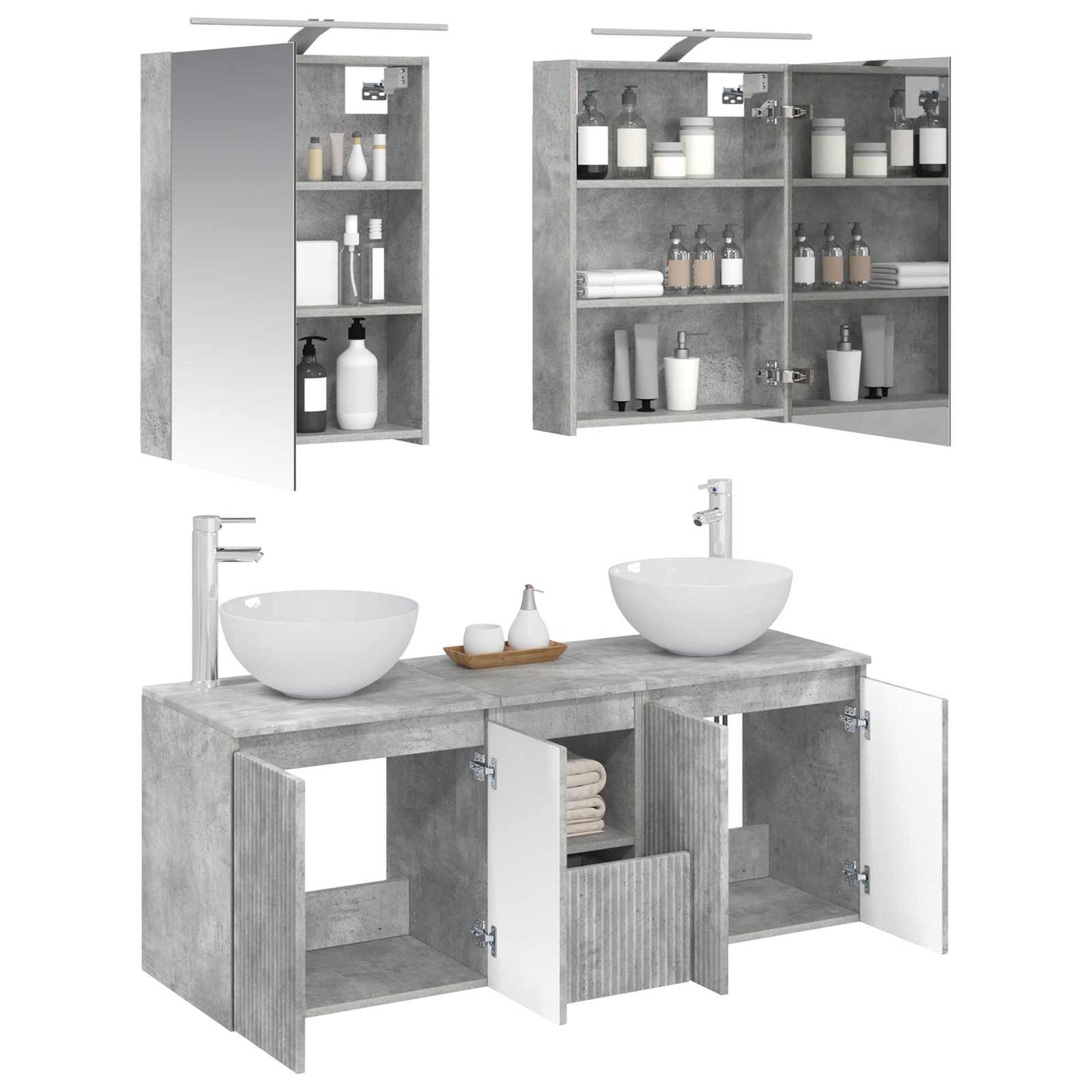 vidaXL Bathroom Cabinet Set 5 pcs Concrete Grey Engineered Wood 3
