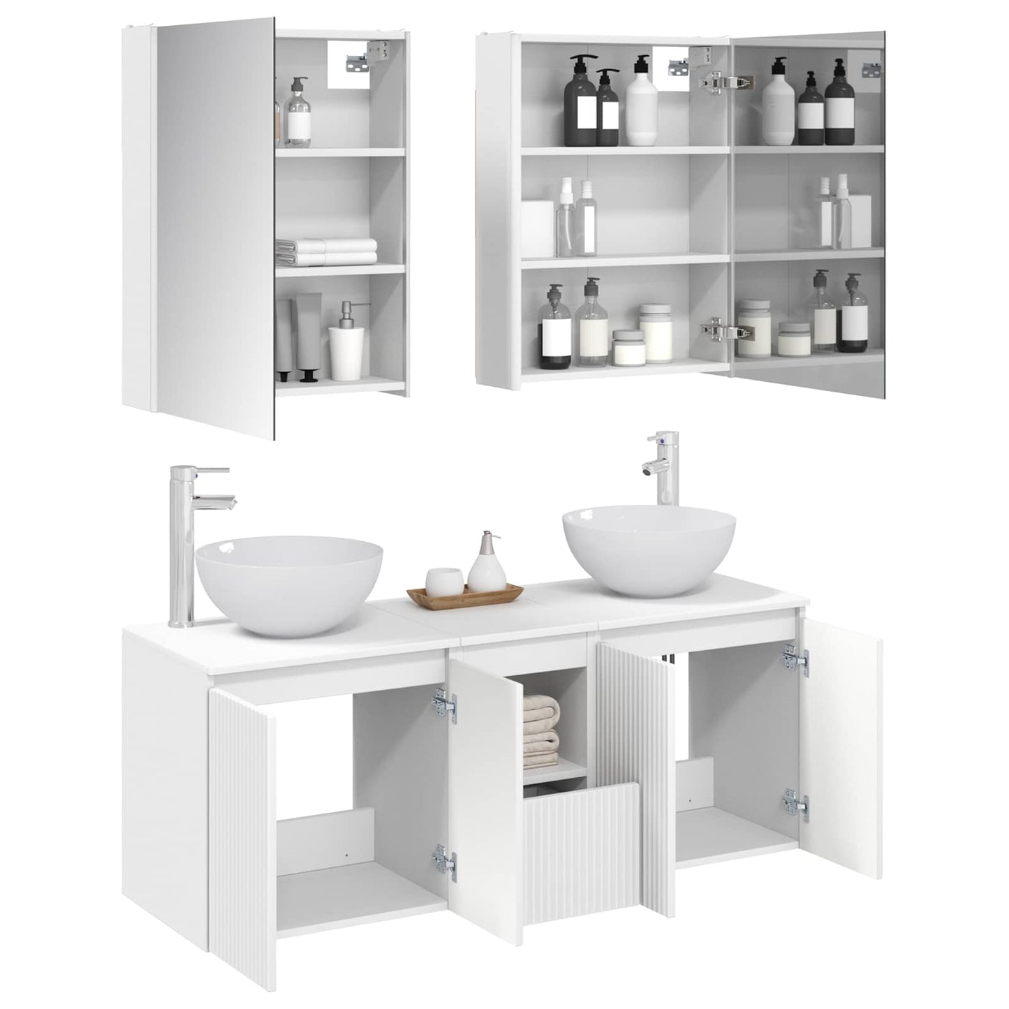 vidaXL Bathroom Cabinet Set 5 pcs White Engineered Wood 3