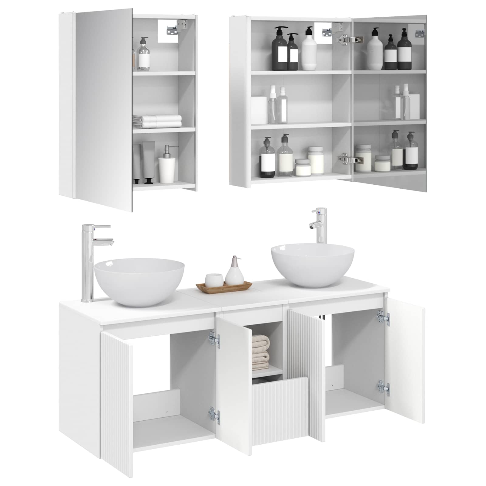 vidaXL Bathroom Cabinet Set 5 pcs White Engineered Wood 3