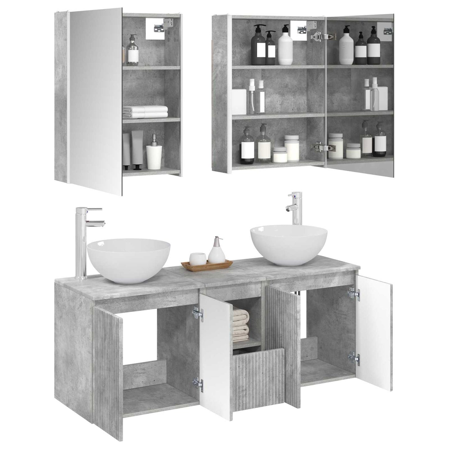 vidaXL Bathroom Cabinet Set 5 pcs Concrete Grey Engineered Wood 3