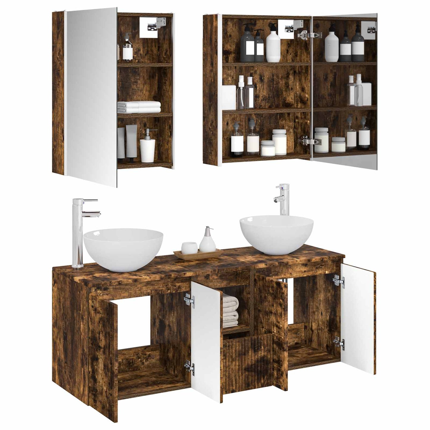 vidaXL Bathroom Cabinet Set 5 pcs Smoked Oak Engineered Wood 3