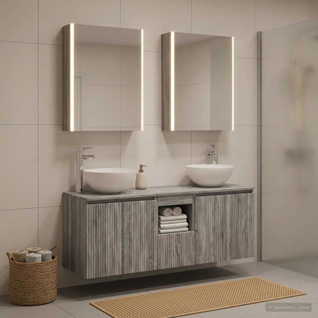 vidaXL Bathroom Cabinet Set 5 pcs Grey Sonoma Engineered Wood 4