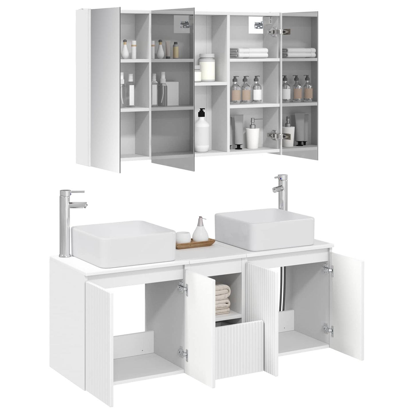 vidaXL Bathroom Cabinet Set 4 pcs White Engineered Wood 3