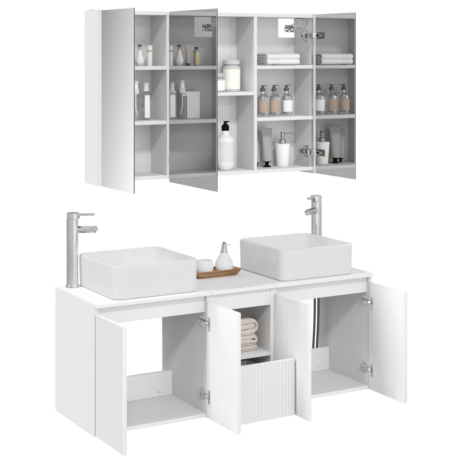 vidaXL Bathroom Cabinet Set 4 pcs White Engineered Wood 3