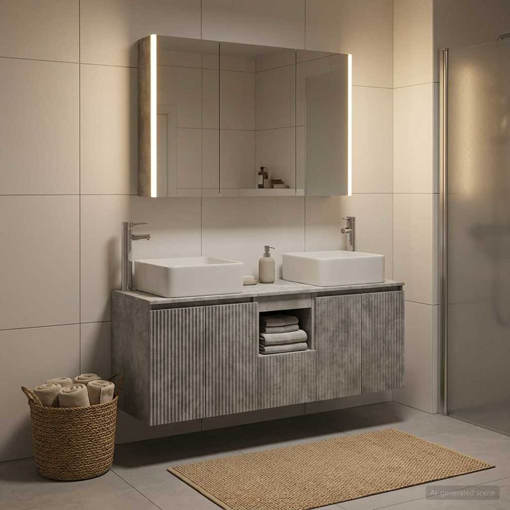vidaXL Bathroom Cabinet Set 4 pcs Concrete Grey Engineered Wood 4