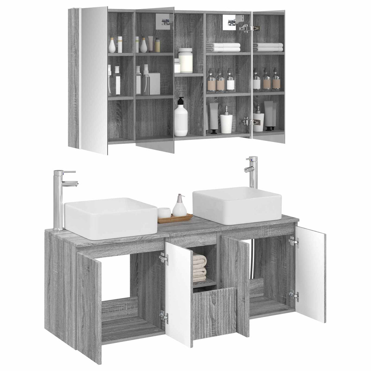 Bathroom Cabinet Set 4 pcs 103.5 x 15.5 x 70 cm Grey sonoma