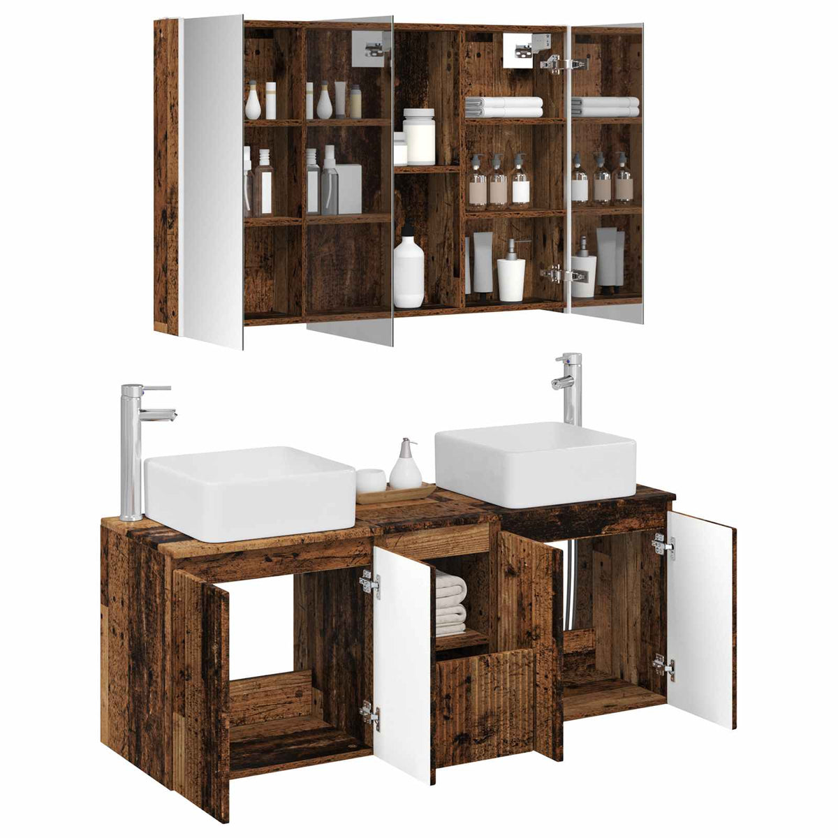 Bathroom Cabinet Set 4 pcs 103.5 x 15.5 x 70 cm Old wood