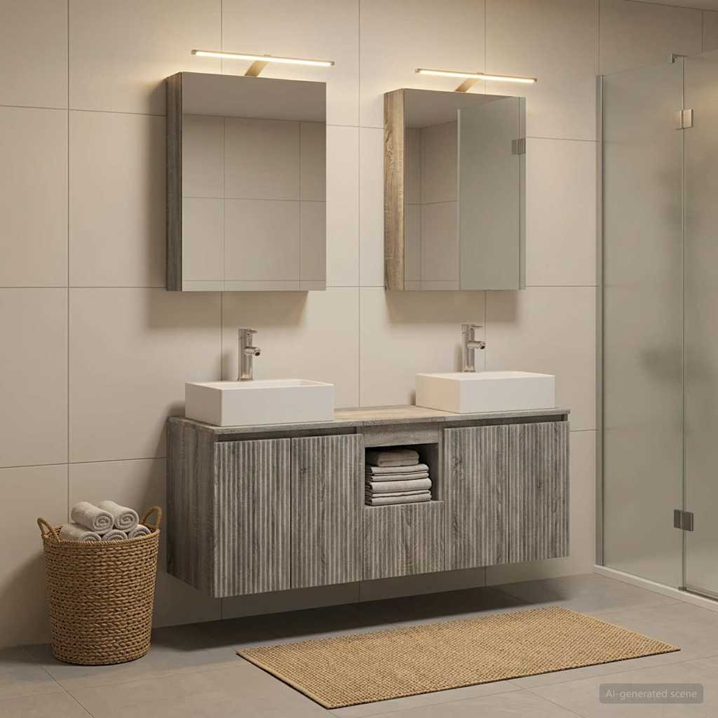 vidaXL Bathroom Cabinet Set 5 pcs Grey Sonoma Engineered Wood 4