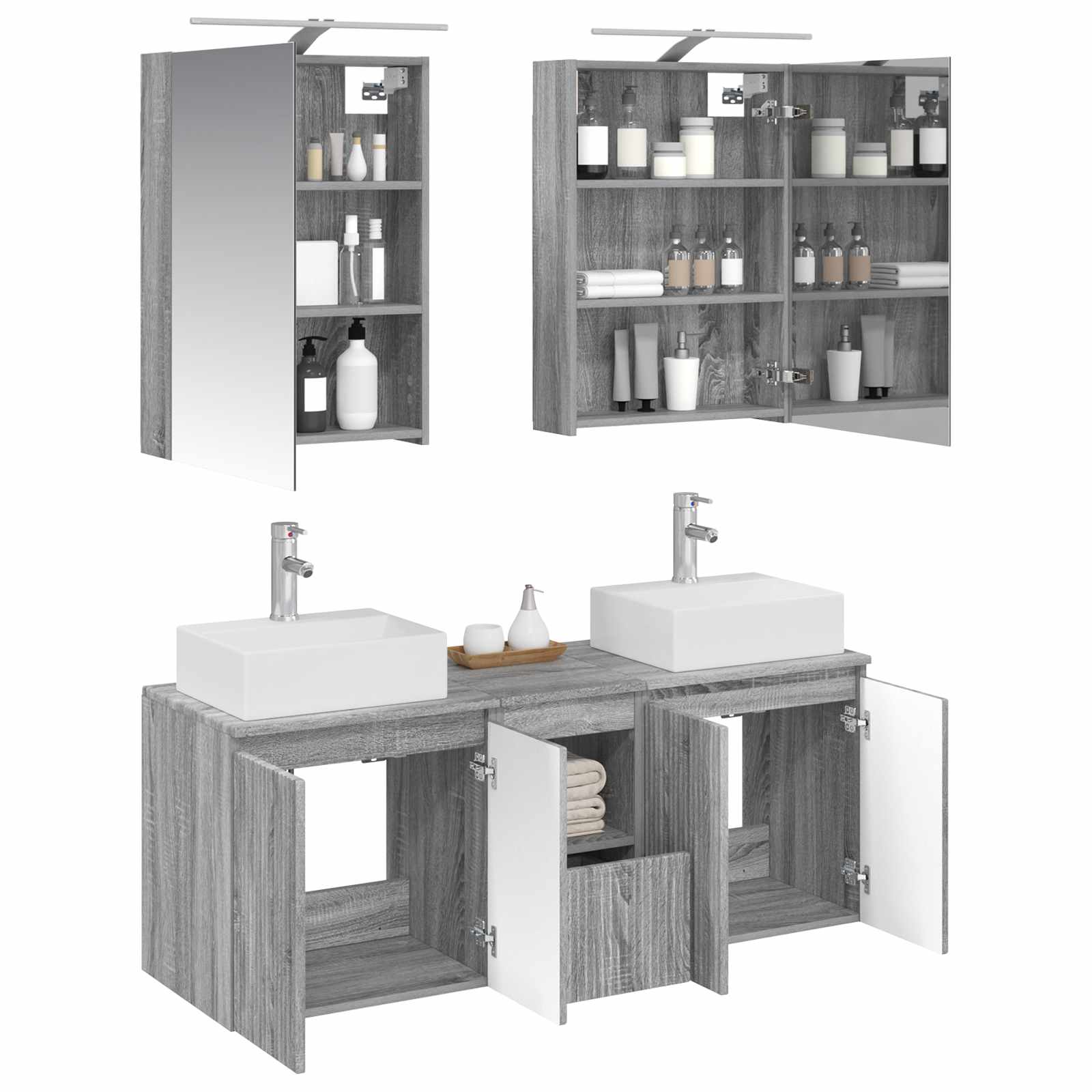 vidaXL Bathroom Cabinet Set 5 pcs Grey Sonoma Engineered Wood 3