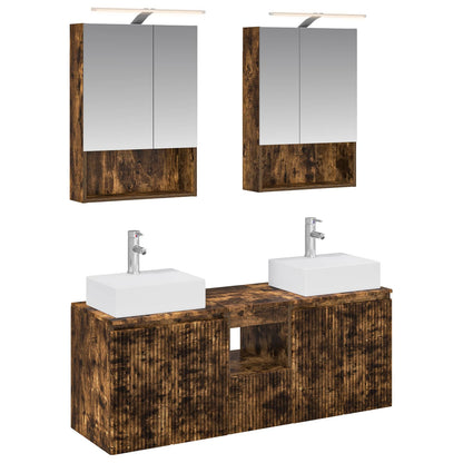 vidaXL Bathroom Cabinet Set 5 pcs Smoked Oak Engineered Wood 2
