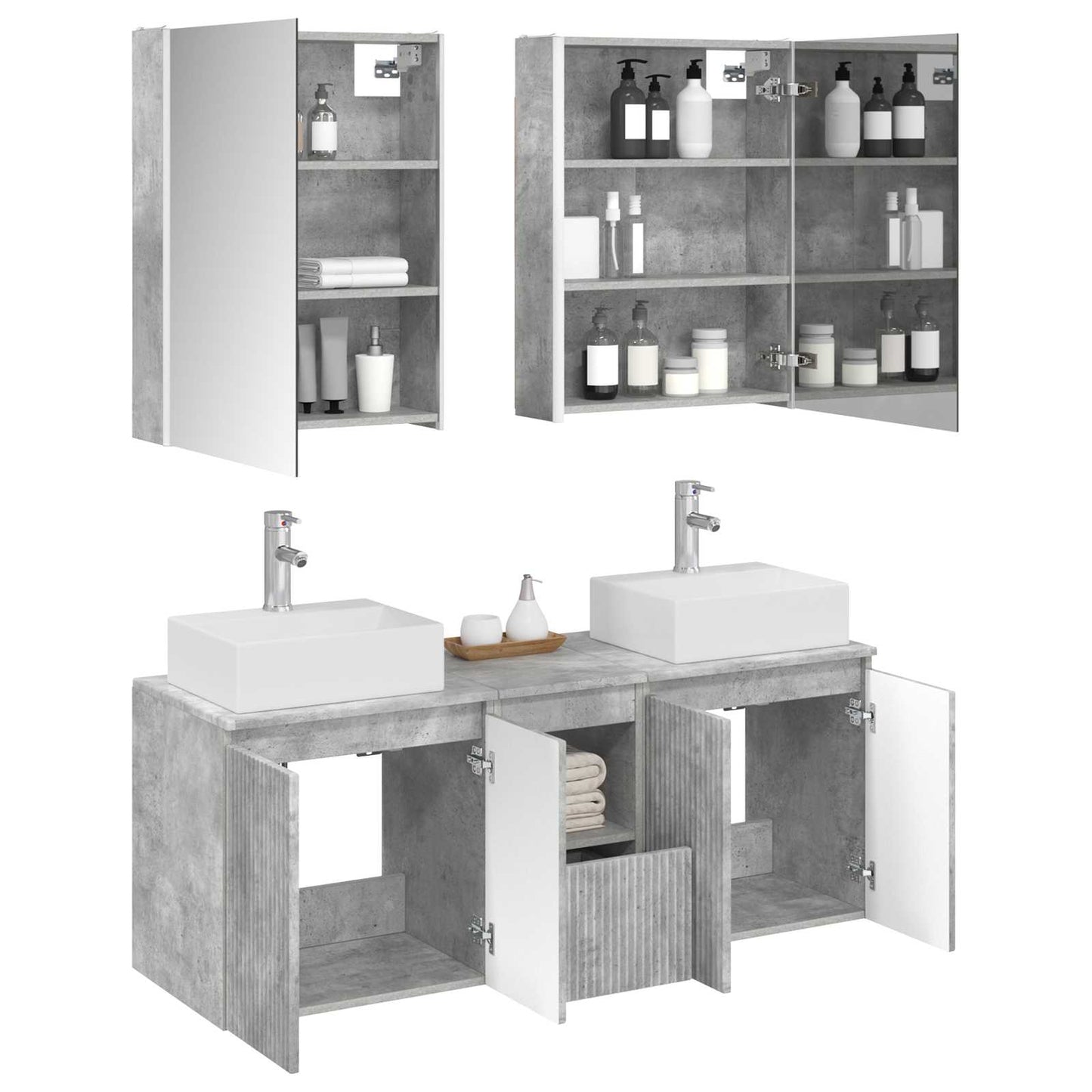 vidaXL Bathroom Cabinet Set 5 pcs Concrete Grey Engineered Wood 3