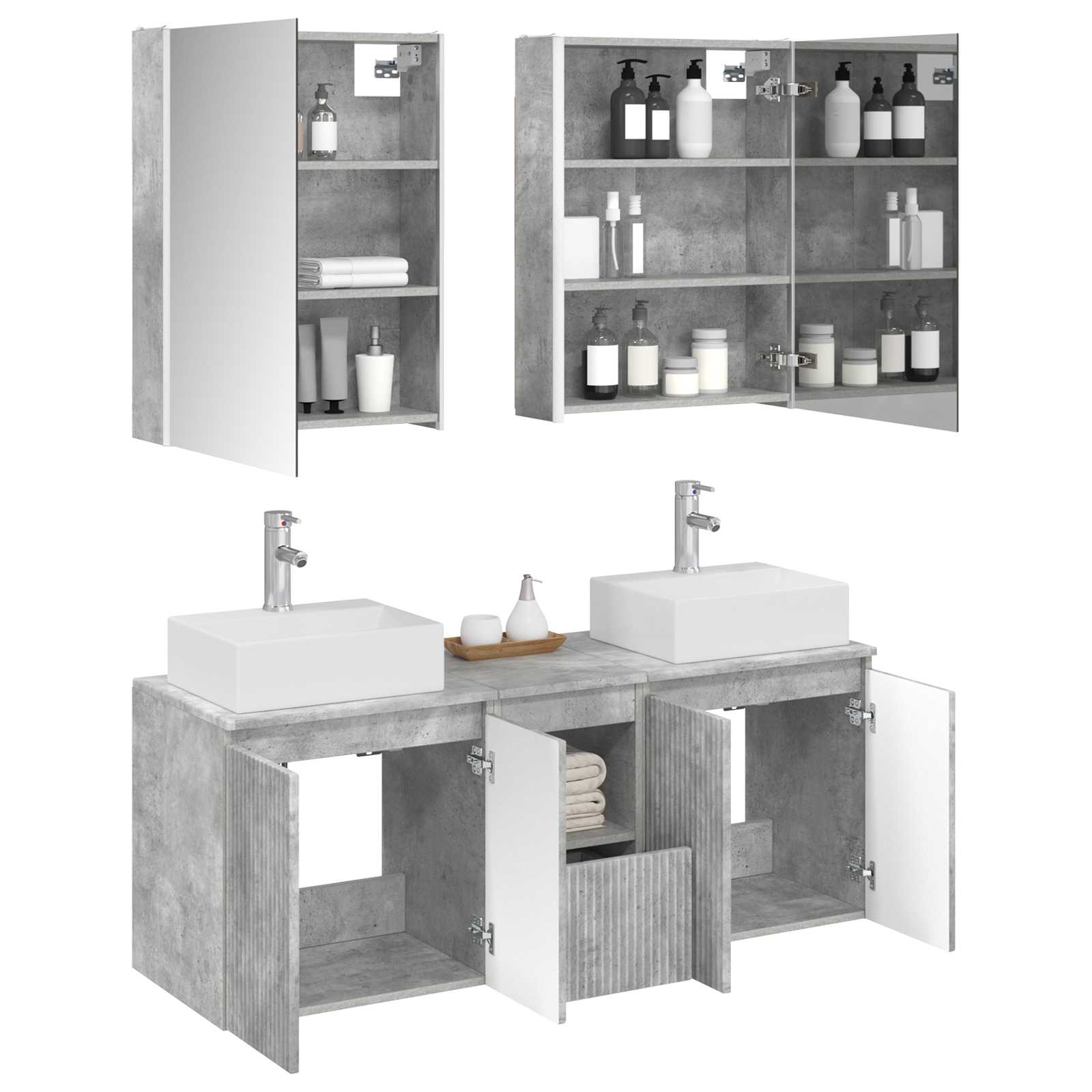 vidaXL Bathroom Cabinet Set 5 pcs Concrete Grey Engineered Wood 3