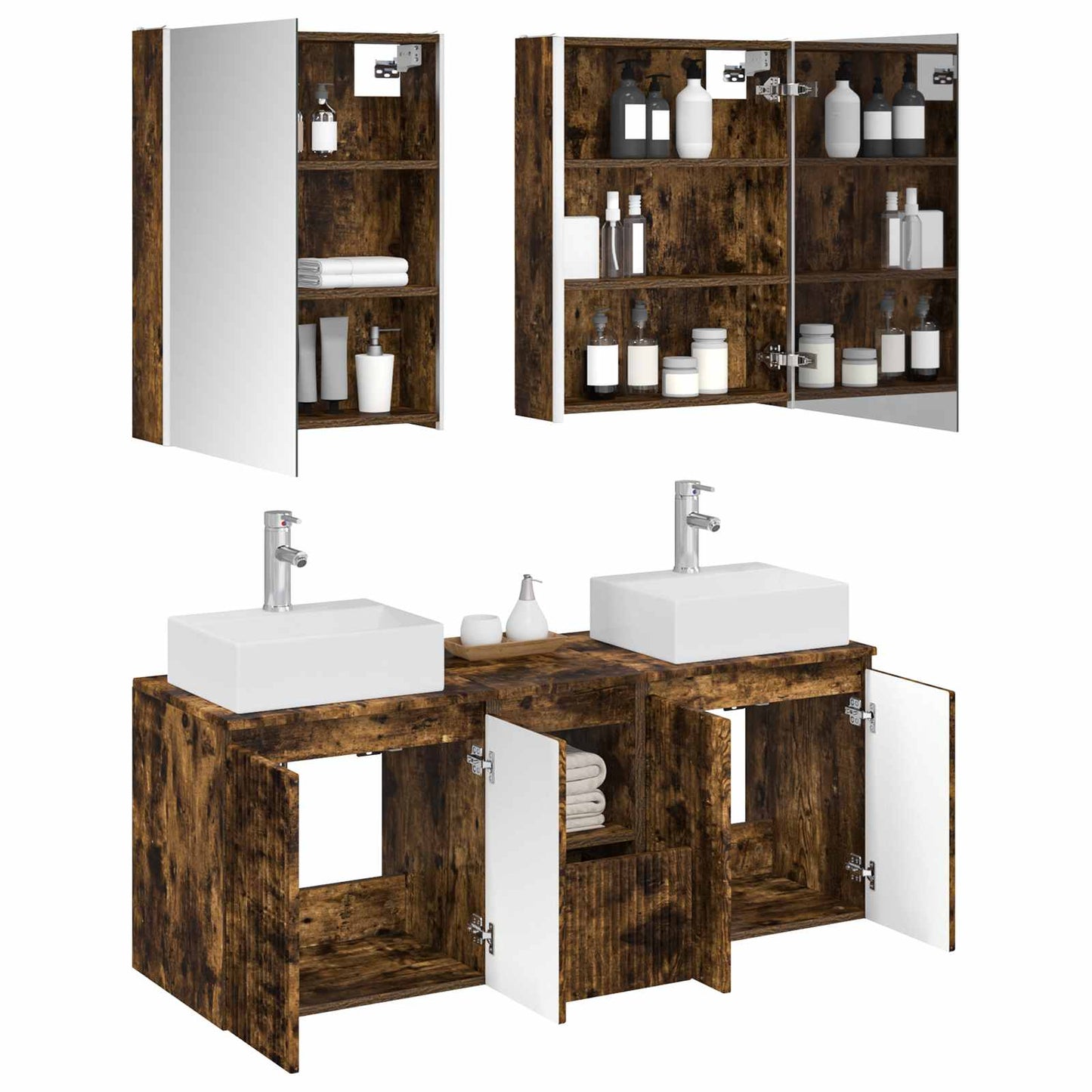vidaXL Bathroom Cabinet Set 5 pcs Smoked Oak Engineered Wood 3
