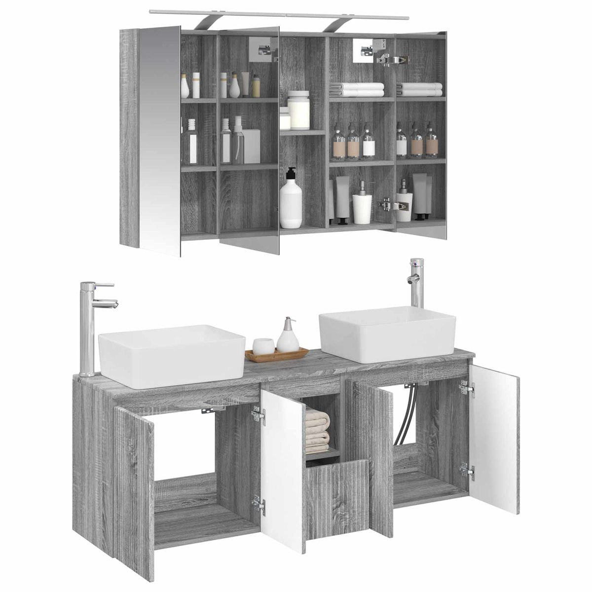Bathroom Cabinet Set 4 pcs 100 x 14.5 x 70 cm Grey sonoma
