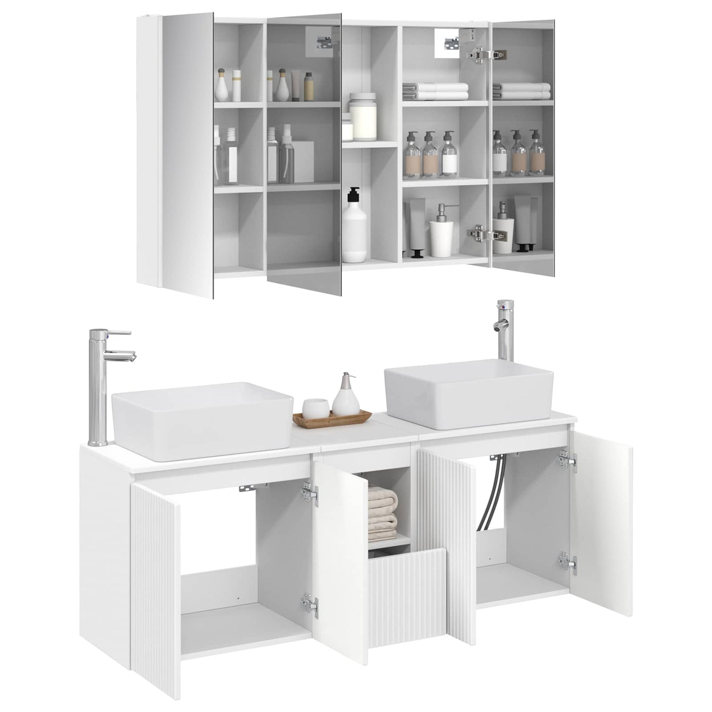 vidaXL Bathroom Cabinet Set 4 pcs White Engineered Wood 3