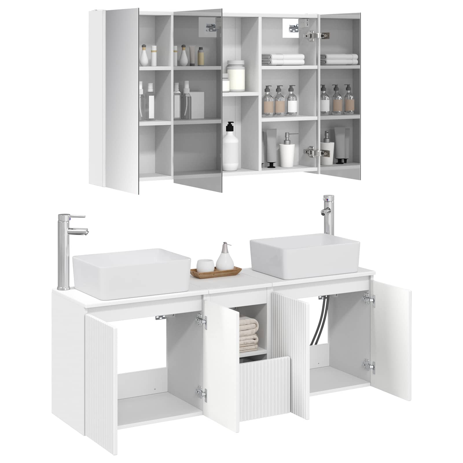 vidaXL Bathroom Cabinet Set 4 pcs White Engineered Wood 3